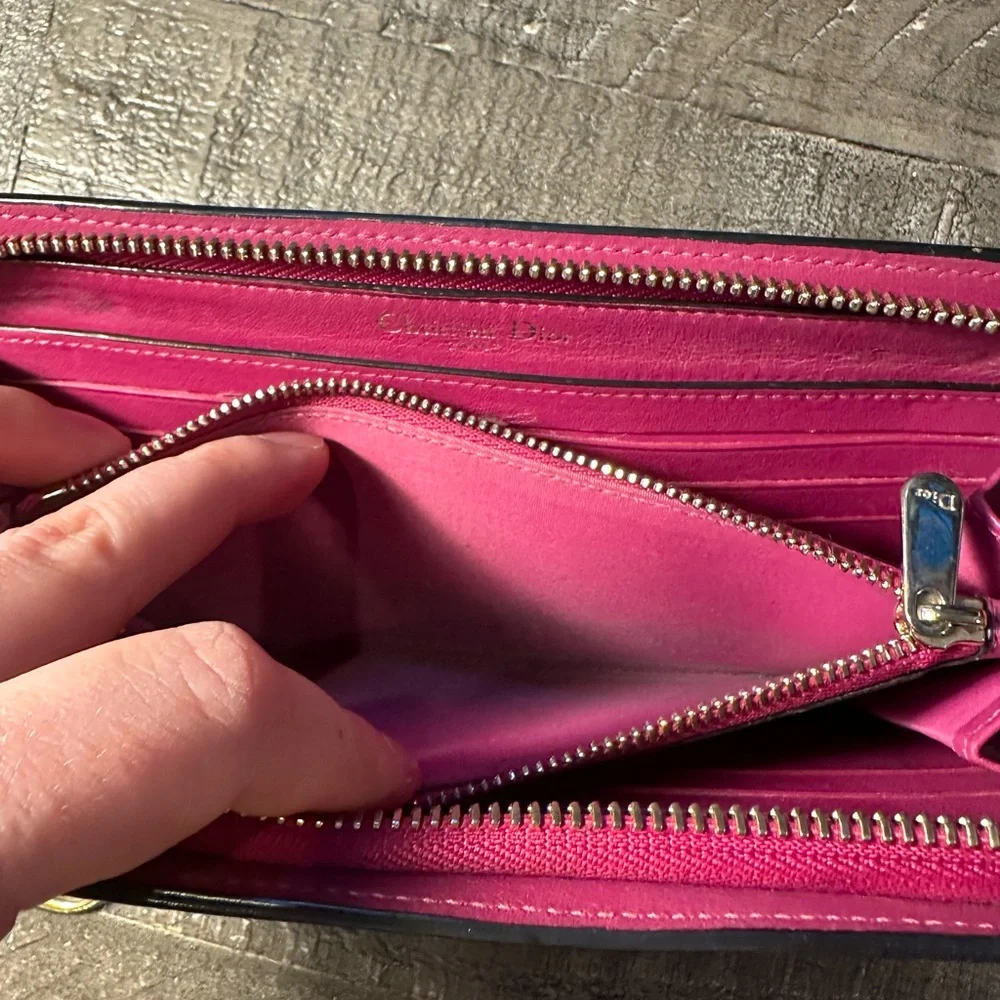 Dior Diorissimo Navy and Pink Leather Wallet